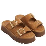 Kadın Çift Tokalı Süet Terlik, 4 cm Platform Taban, Rahat Poli Tabanlı, Günlük Yazlık Kullanım için (Taba, EU Ayakkabı Beden Sistemi, Yetişkin, Kadın, Sayısal, Orta, 36)