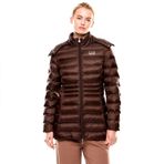 Kadın Çift Yönlü Fermuar Çıkarılabilir Kapüşon Uzun Kol Şişme Kahverengi Mont 7W000685 AF12475-U6063