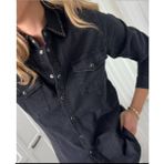 Kadın Çıt Çı Kapamalı Çift Cepli Yakası Taş Detaylı Likralı Slim Fit Üst Düzey Jean Gömlek - XL - Siyah