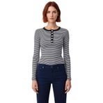 Kadın Çizgili Bisiklet Yaka Düğmeli Slim Fit Örme Bluz Kaliteli Şık Rahat Modern Zarif Günlük_Siyah-001-XS