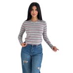Kadın Çizgili Düğme Detaylı Bluz – Retro Stripe, kırmızı, s