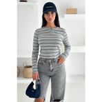 Kadın Çizgili Düğme Detaylı Bluz – Retro Stripe