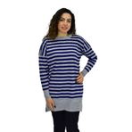 Kadın Çizgili Oversize Kazak BGL-ST04083 SAKS MAVİ L/XL