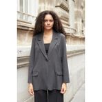 Kadın Çizgili Yakalı Cep Kapaklı Kolları Düğmeli Boyfriend Blazer Ceket-Antrasit Çizgi - 38