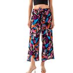 Kadın Çok Renkli Zarf Kapaklı İçi Şortlu Viskon Dokuma Şalvar Pantolon (Mürdüm Mavi Pembe, L - XL)