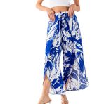 Kadın Çok Renkli Zarf Kapaklı İçi Şortlu Viskon Dokuma Şalvar Pantolon (Saks Beyaz, L - XL)