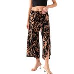 Kadın Çok Renkli Zarf Kapaklı İçi Şortlu Viskon Dokuma Şalvar Pantolon (Siyah Mokka, L - XL)