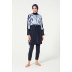 Kadın Crop Detaylı Sporcu Beli Lastikli Tam Kapalı Tesettür Mayo 3008-25 Koyu Lacivert