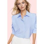 Kadın Crop Gömlek Yaka Düz Desenli Dokuma Terrycotton Kumaş Günlük Kullanım Modern Tasarım - 38 - Mavi