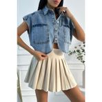Kadın Crop Oversize Mavi Denim Yelek