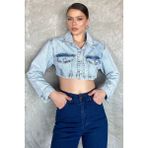 Kadın Crop Top Jean Kot Ceket P-00017199 - 40 - Buz - Mavi