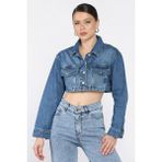 Kadın Crop Top Jean Kot Ceket P-00017199 - 40 - Lacivert