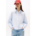 Kadın Cropped Kesim Çizgili Poplin Gömlek - Mavi