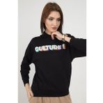Kadın Culture Yazı Baskılı Siyah Kapüşonlu Sweatshirt
