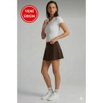 Kadın Curve Büyük Beden Scuba Kumaş Sporcu Taytlı Şort Etek - Tenis Eteği - Kahverengi - 3XL