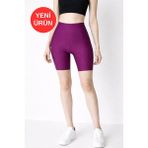 Kadın Curve Interlok Kumaş Yüksek Bel Büyük Beden Toparlayıcı Biker Kısa Şort Tayt - Mor - 3XL