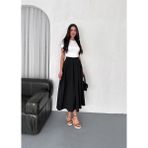 Kadın Dabıl Kumaş Pileli 91 cm Tam Boy Uzun Etek - Siyah - XL