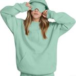 Kadın Dahili Göz Maskesi Kapüşonlu Düz for RENK Bol Kesim Uzun Kollu Kazak Sweatshirt Günlük Ev Kulübü Tatil Tatil Giyim için (XL Açık yeşil)