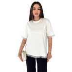 Kadın Dantel Detaylı Basic T-Shirt – Beyaz Oversize Şık Tişört, beyaz, m