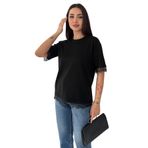 Kadın Dantel Detaylı Basic T-Shirt – Beyaz Oversize Şık Tişört, siyah, m