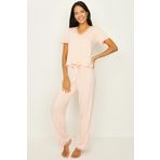 Kadın Dantel Detaylı Örme Pijama Takımı Pembe S
