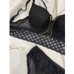 Kadın Dantel Detaylı Şık Bralet İç Çamaşır Takımı (siyah, 90B)