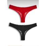 Kadın Dantelli 2'li Tanga Set Külot-Tanga-String - Kırmızı - Siyah