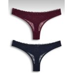 Kadın Dantelli 2'li Tanga Set Külot-Tanga-String - Mor - Siyah - XL