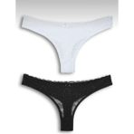 Kadın Dantelli 2'li Tanga Set Külot-Tanga-String - Siyah - Beyaz - M