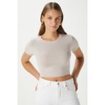 Kadın Deal Lux Touch Yumuşak Doku Crop Bej Bluz