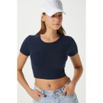 Kadın Deal Lux Touch Yumuşak Doku Crop Lacivert Bluz