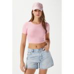 Kadın Deal Lux Touch Yumuşak Doku Crop Pembe Bluz XL