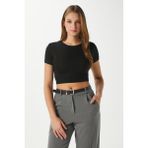 Kadın Deal Lux Touch Yumuşak Doku Crop Siyah Bluz