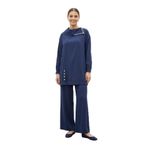 Kadın Degaje Yaka Taş Detaylı Tunik Pantolon Takım - 14448TKS - NAVY