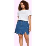 Kadın Denim A Line Mini Etek Yüksek Bel Yırtmaçlı Pamuk Günlük Hafta Sonu Kaliteli Malzeme - Mavi - 48