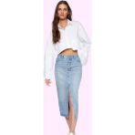 Kadın Denim Midi Etek A Line Kalıp Pamuk Günlük ve Iş Hayatı Için Yaz Aylarının Vazgeçilmezi - Mavi - 40