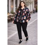 Kadın Desenli Fermuarlı Gömlek Ceket + pantolon – Siyah Siyah XL/L