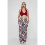 Kadın Desenli Ottoman Kumaş Palazzo Pantolon - Siyah - 2XL