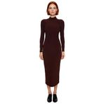 Kadın Dik Yaka Bodycon Kesim Maxi Elbise Polyester Karışımlı Örme Uzun Kollu Kışlık Zarif Tasarım-Kahverengi-L