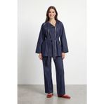 Kadın Dik Yaka Fermuarlı Kot Tunik Pantolon Takım – 32478TKS - NAVY