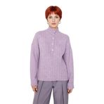 Kadın Dik Yaka Oversize Kalıp Düz Renk Düşük Kol Triko Kazak Soğuk Havalarda Konforlu ve Modern -Lila-S