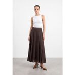 Kadın Dikey Biyeli Çan Kesim Dokuma Etek – 32483ETK - BROWN