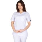 Kadın Doktor Hemşire Forması Scrubs Alpaka Kumaş Hastane Nöbet Tek Üst (Zarf Yaka Klasik Kol) BEYAZ 4XL