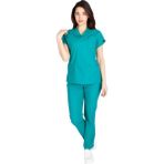 Kadın Doktor Hemşire Forması Scrubs Likralı Esnek Kumaş Hastane Nöbet Takımı (V Yaka Dr Greys) - 2XL - Yeşil