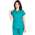 Kadın Doktor Hemşire Forması Scrubs Likralı Esnek Kumaş Hastane Nöbet Tek Üst (V Yaka Dr Greys) - XL - Yeşil