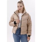 Kadın Dolgulu Puffer Mont - Yüksek Yaka, Suya Dayanıklı - Gri - XL