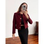 Kadın Dore Düğmeli Blazer Bordo Tüvit Ceket - S