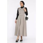 Kadın Düğme Detaylı Pileli Tesettür Jile Elbise P-00015057 - Taş - 42