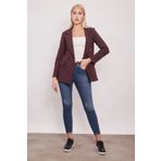 Kadın Düğme Detaylı Uzun Kol Şık Ofis Süs Cep Kapaklı Kumaş Blazer Ceket-Mürdüm