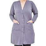 Kadın Düğmeli Cepli Büyük Beden Anne Uzun Penye Hırka (gri, 3xl)
